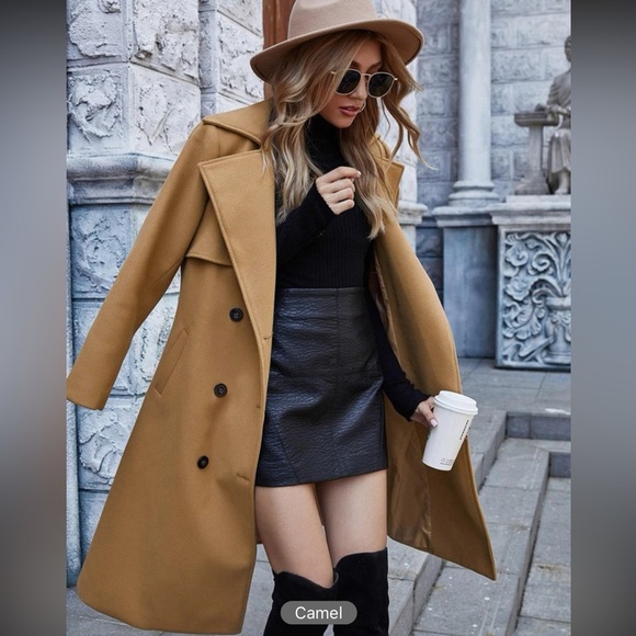 Tan camel peacoat double breasted preppy - Picture 2 of 7